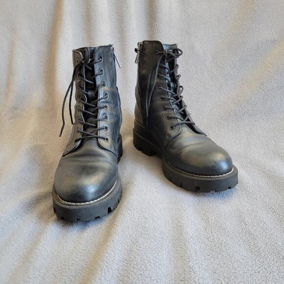 SAM EDELMAN GARRET Shoes Boots Womens 8 Combat Leather Lace Up Inner Zip Motor - Picture 2 of 14